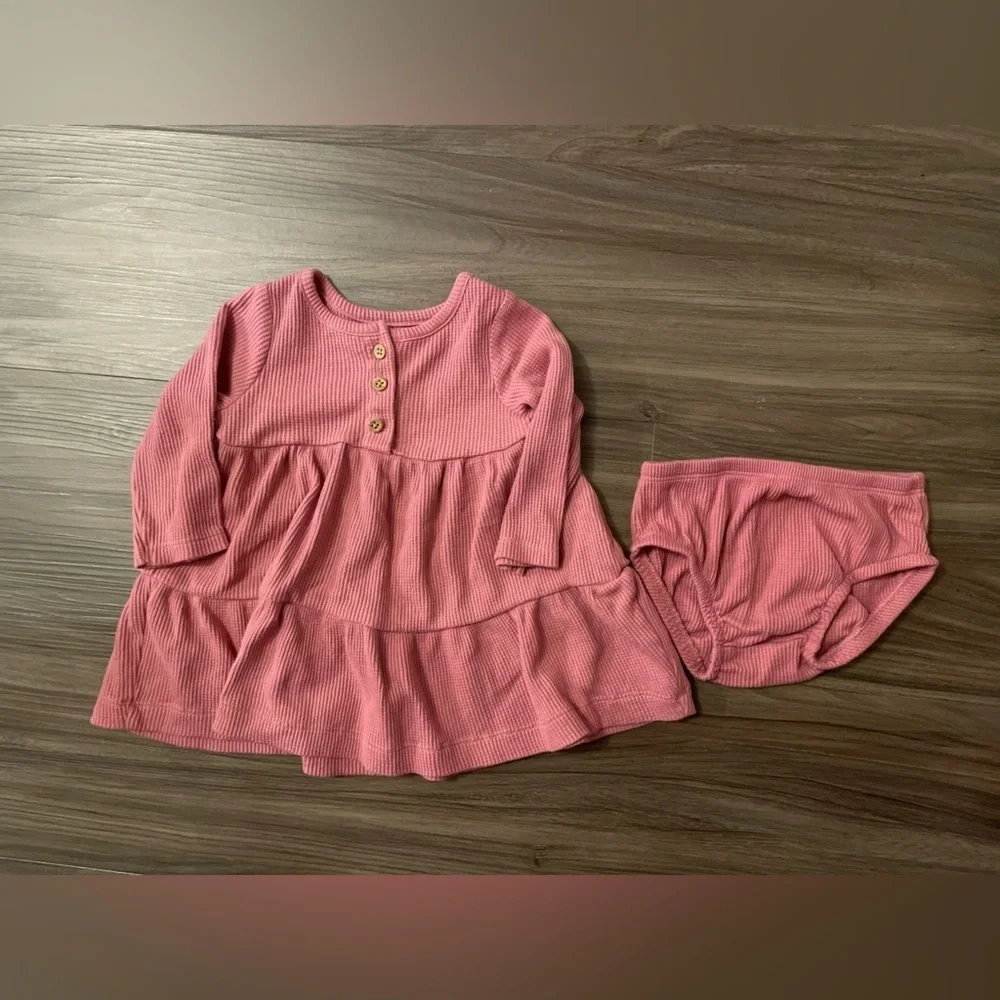 Carter's Dusty Rose Waffle knit long sleeve dress with Baby Bloomers size 6M